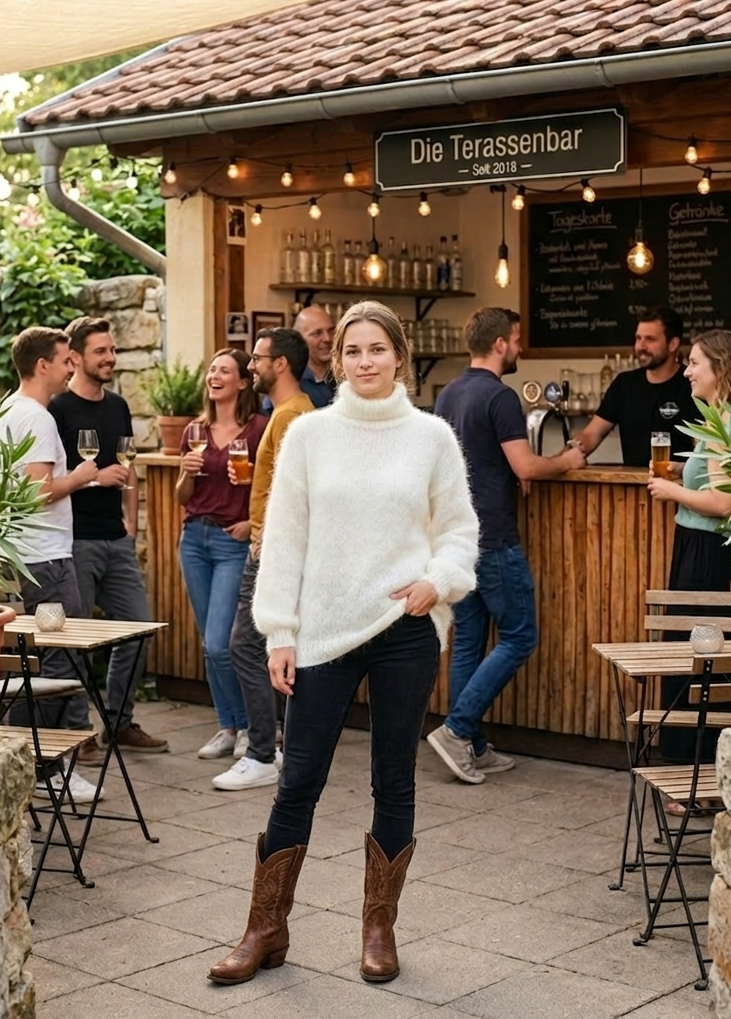 Kuschelpullover weiß mit Rollkragen