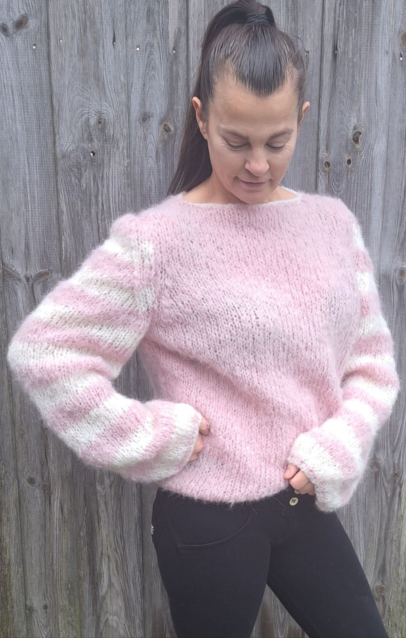 Strickpullover rosa creme gestreift Beemohr