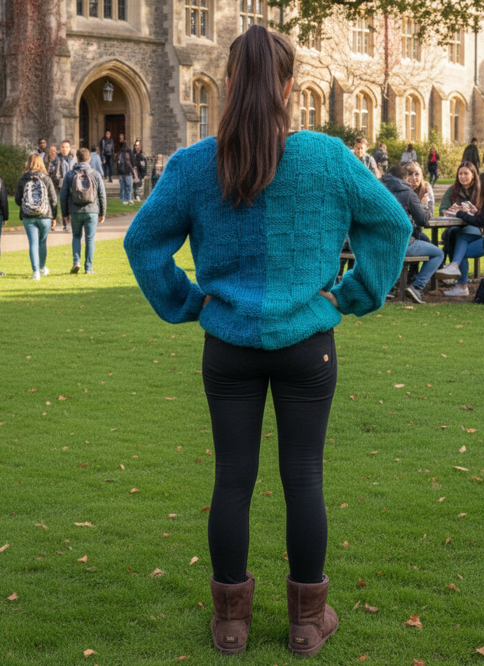 Handgestrickter Pullover weit Rückansicht