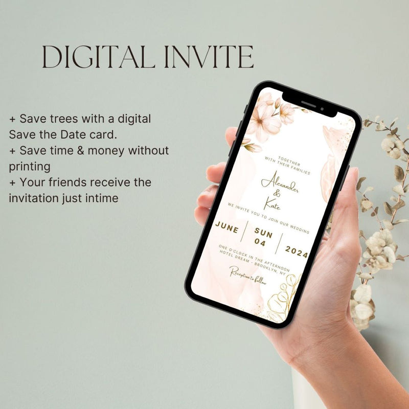 digital invitation for weddings rose floral