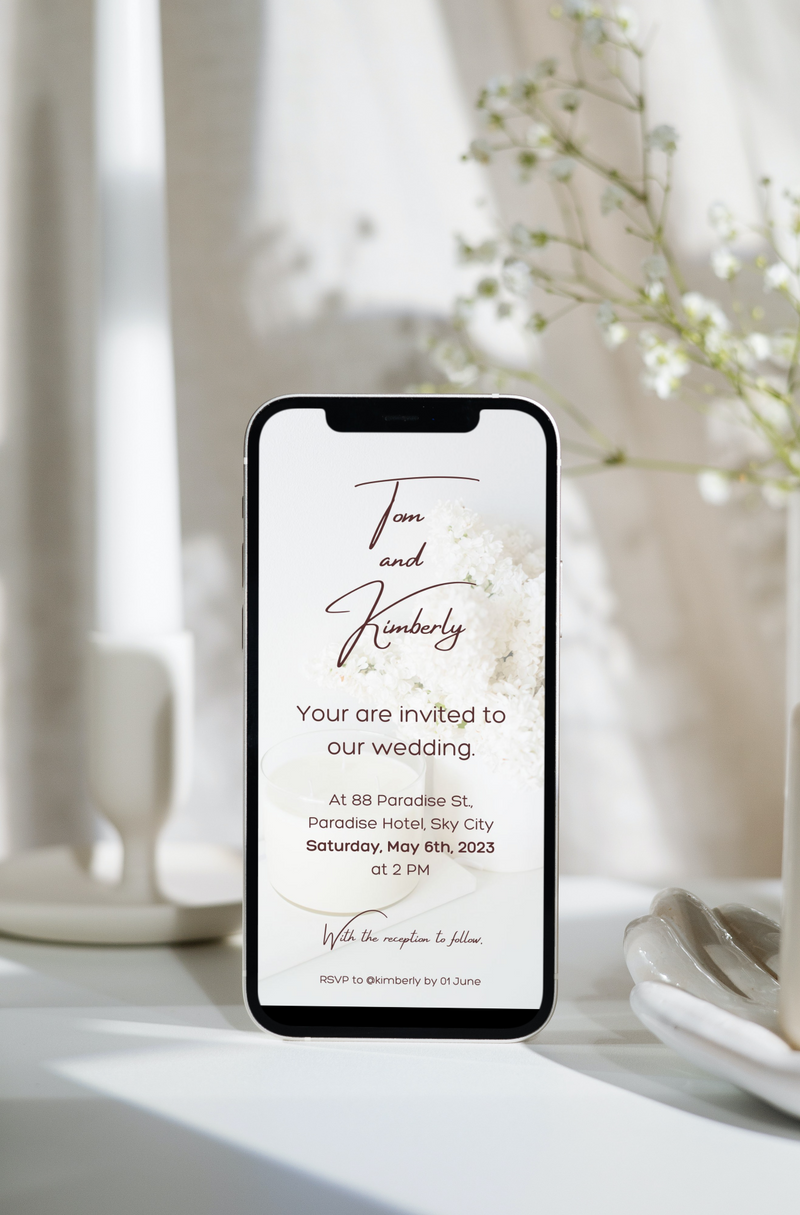 Hochzeitseinladung digital minimalistisch in weiß