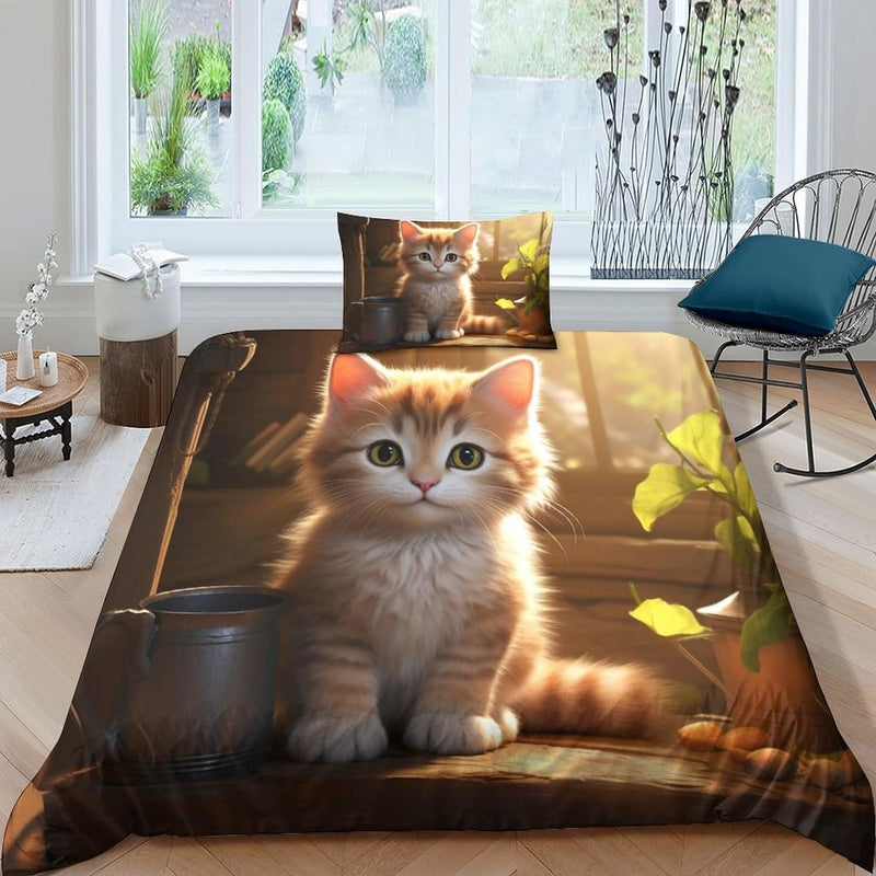 Bedruckte Bettwäsche mit roter Katze
