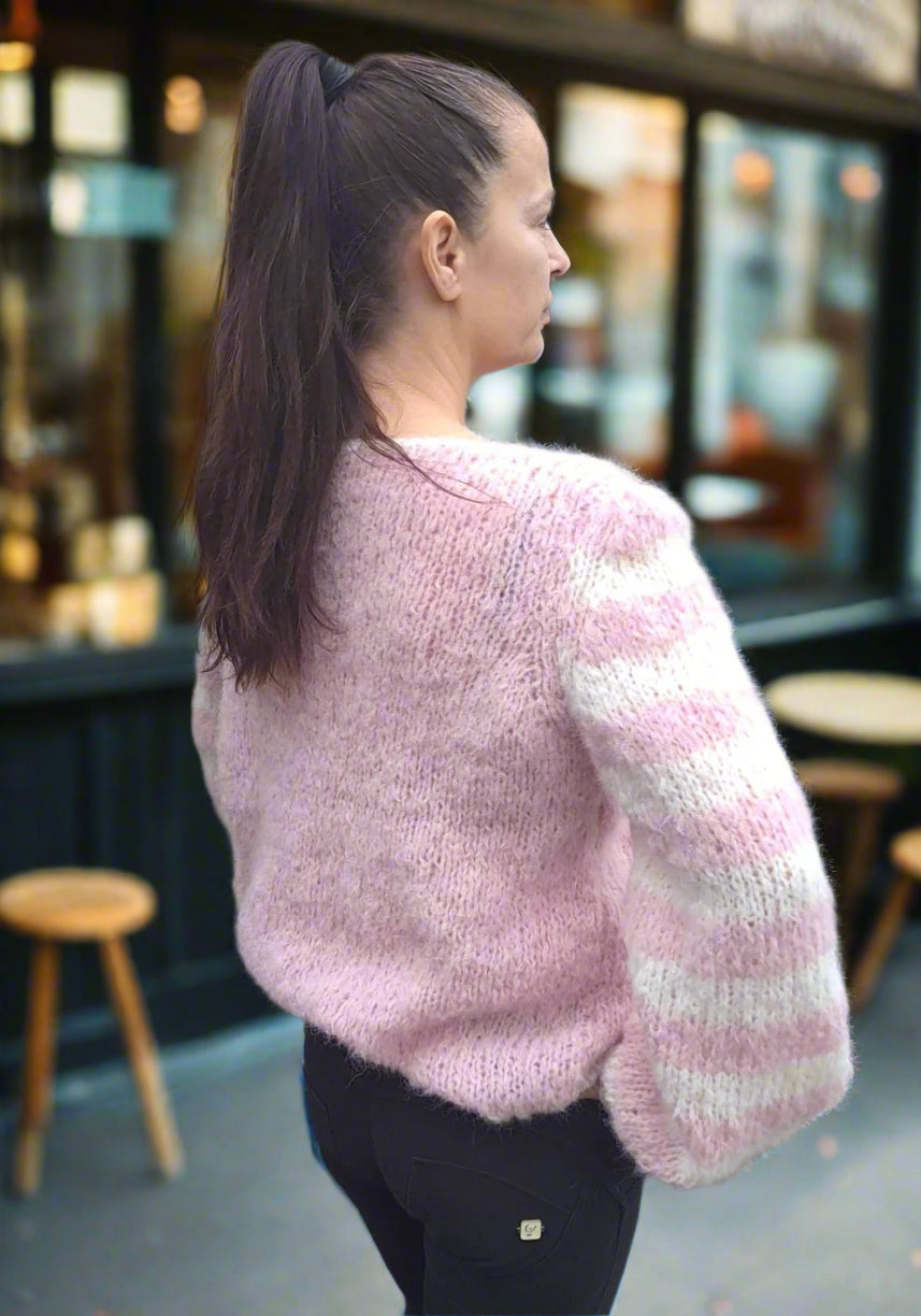 Strickpullover rosa creme gestreift Strickanleitung für Reiki Wolle