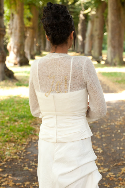 Schriftzug JA zum Einstricken auf Brautjacken oder Pullover - Beemohr