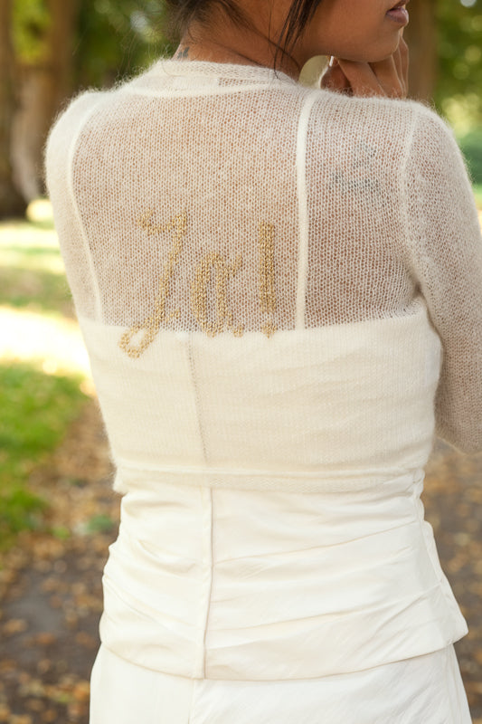 Schriftzug JA zum Einstricken auf Brautjacken oder Pullover - Beemohr