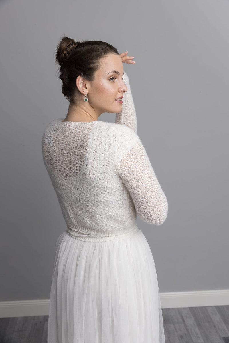 Knit cardigan lace for brides soft wool - Beemohr