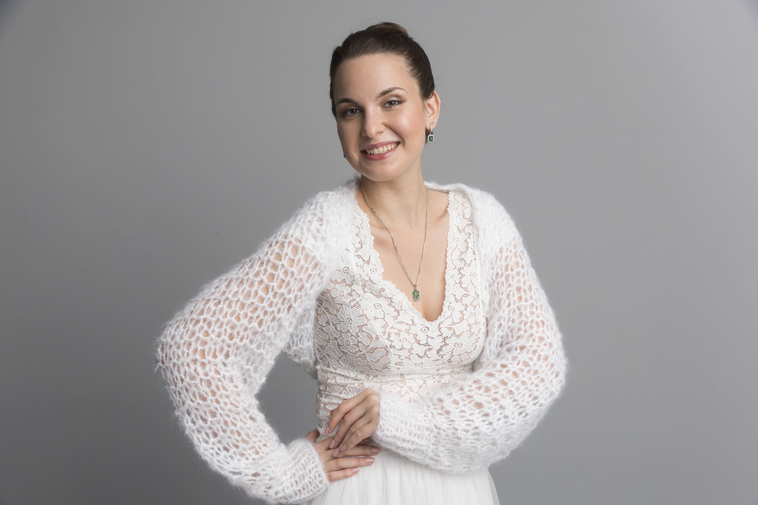 For You: Leichter lockerer Bolero NOVY für Hochzeit und Freizeit aus einem weichen Mohair Mix - Beemohr