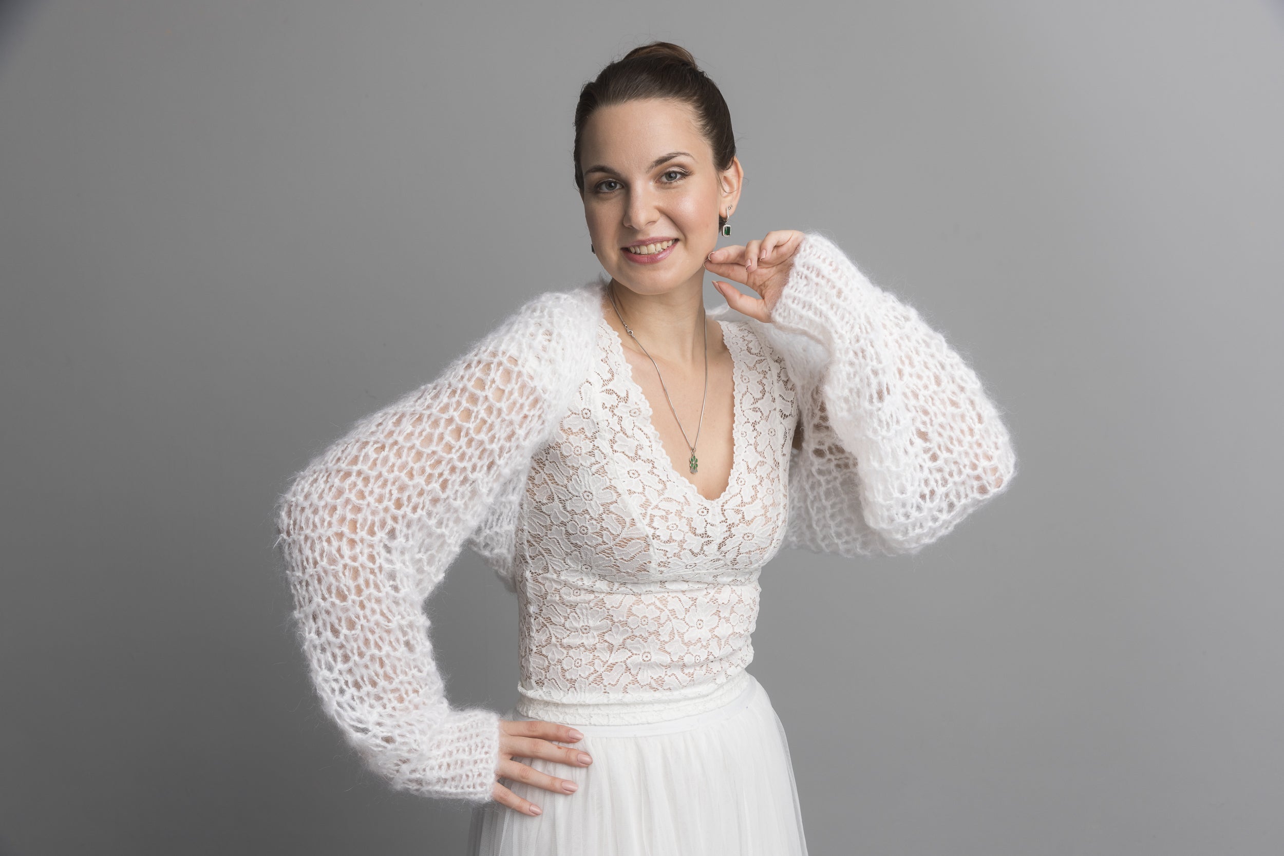 For You: Leichter lockerer Bolero NOVY für Hochzeit und Freizeit aus einem weichen Mohair Mix - Beemohr