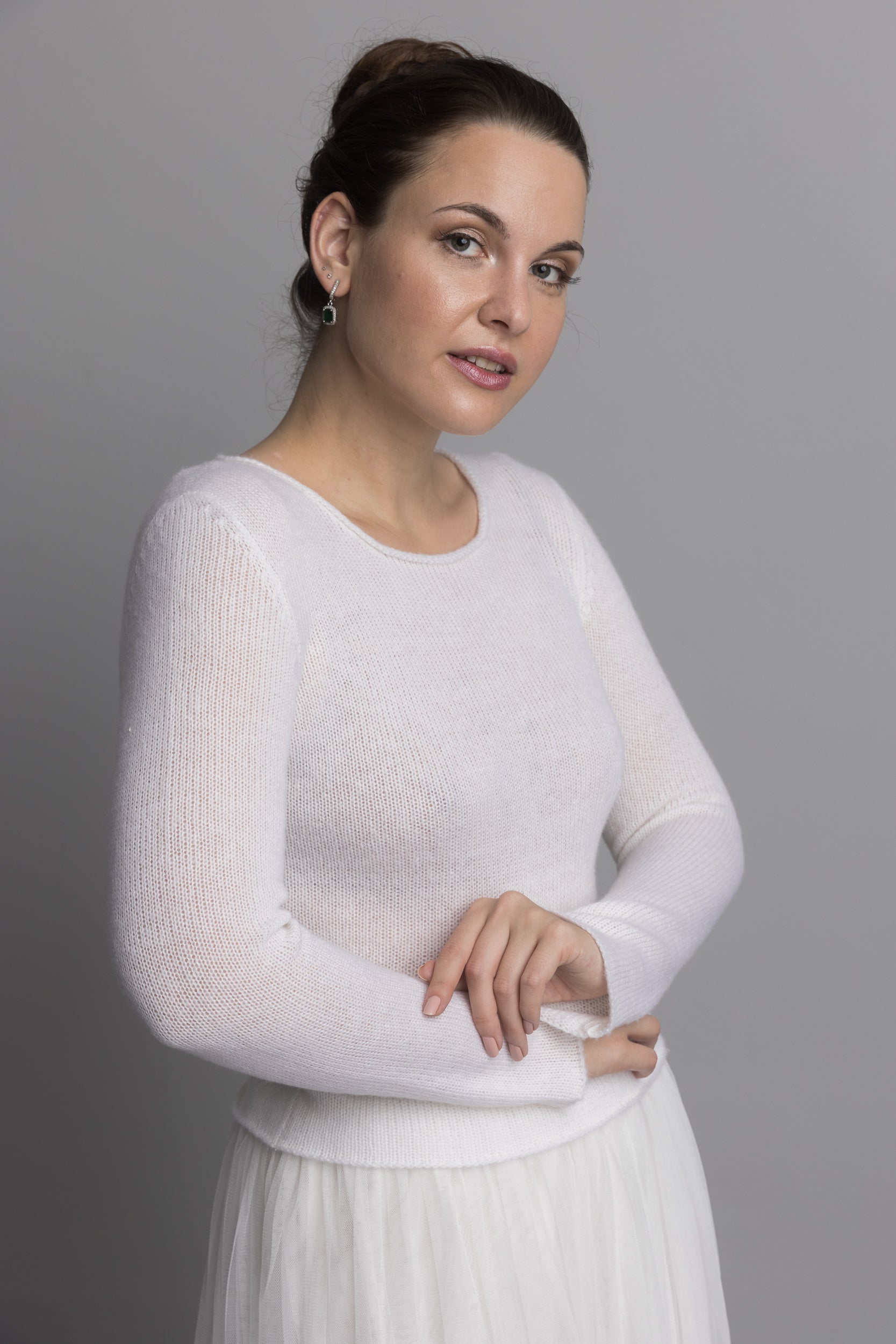 Braut Pullover HANNAH ivory und weiß eng anliegend - Beemohr