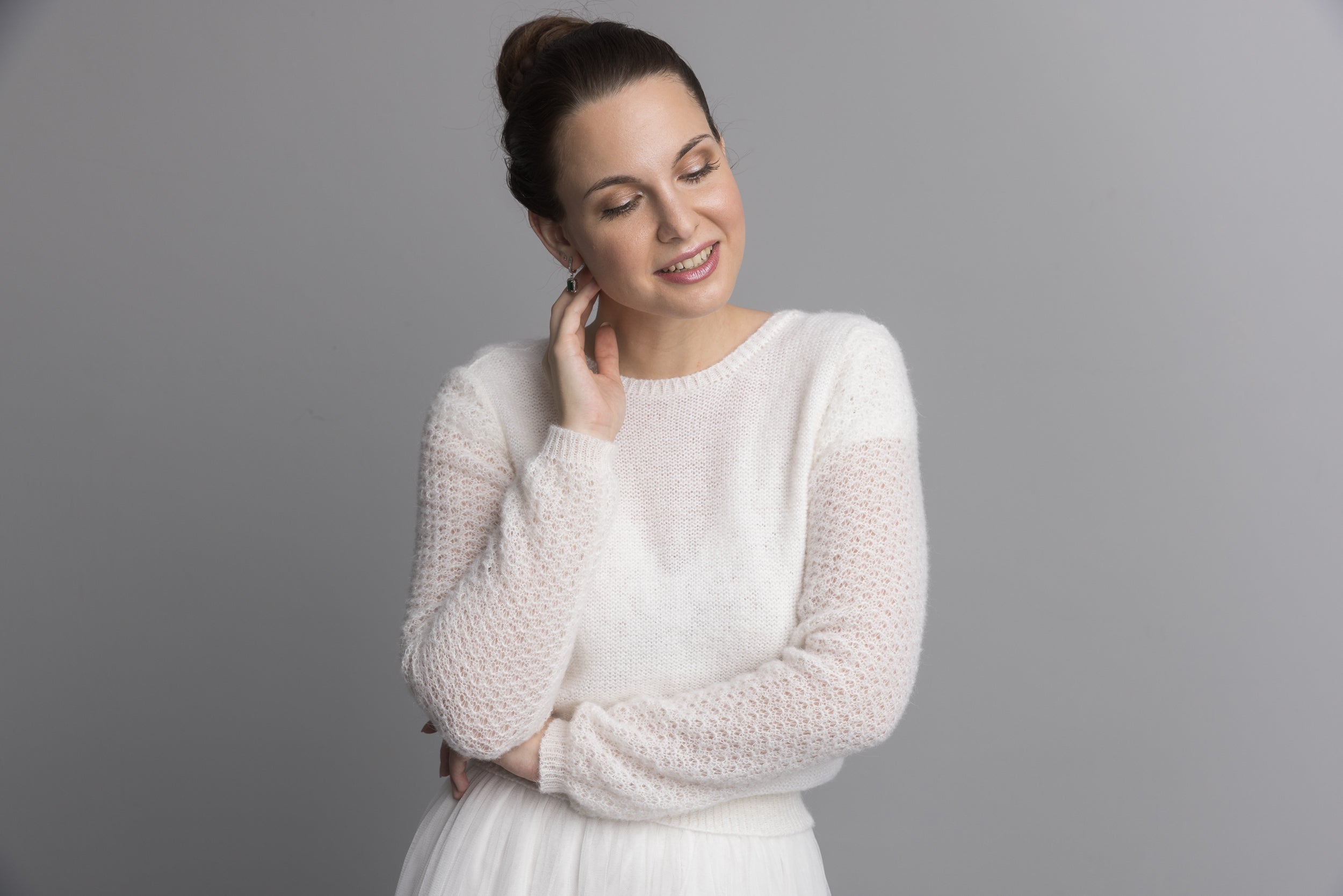 Strickpullover weit fallend PARADISE in weiß & ivory gestrickt für Vintage Weddings - Beemohr