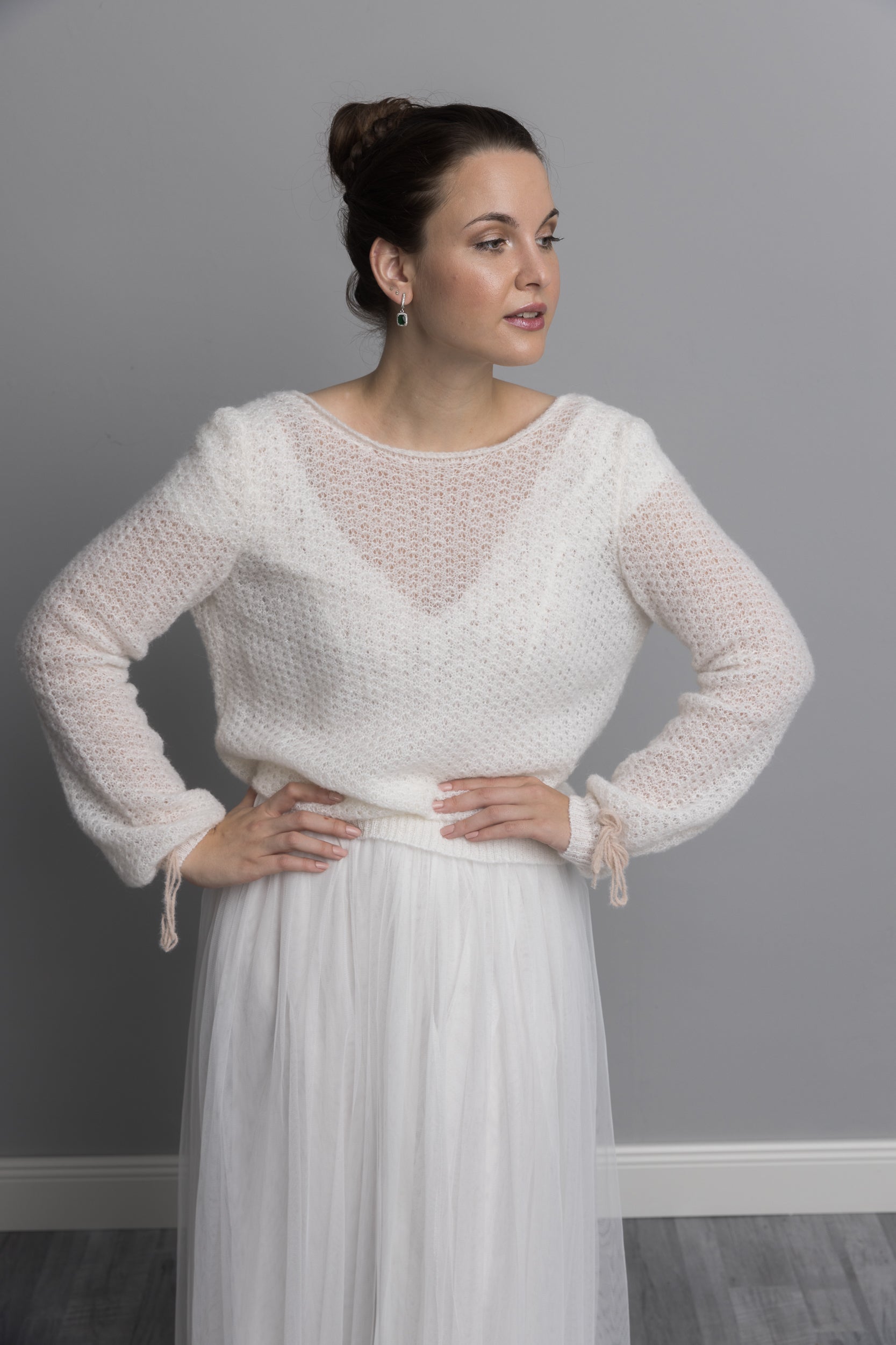 Strickpullover weit fallend PARADISE in weiß & ivory gestrickt für Vintage Weddings - Beemohr