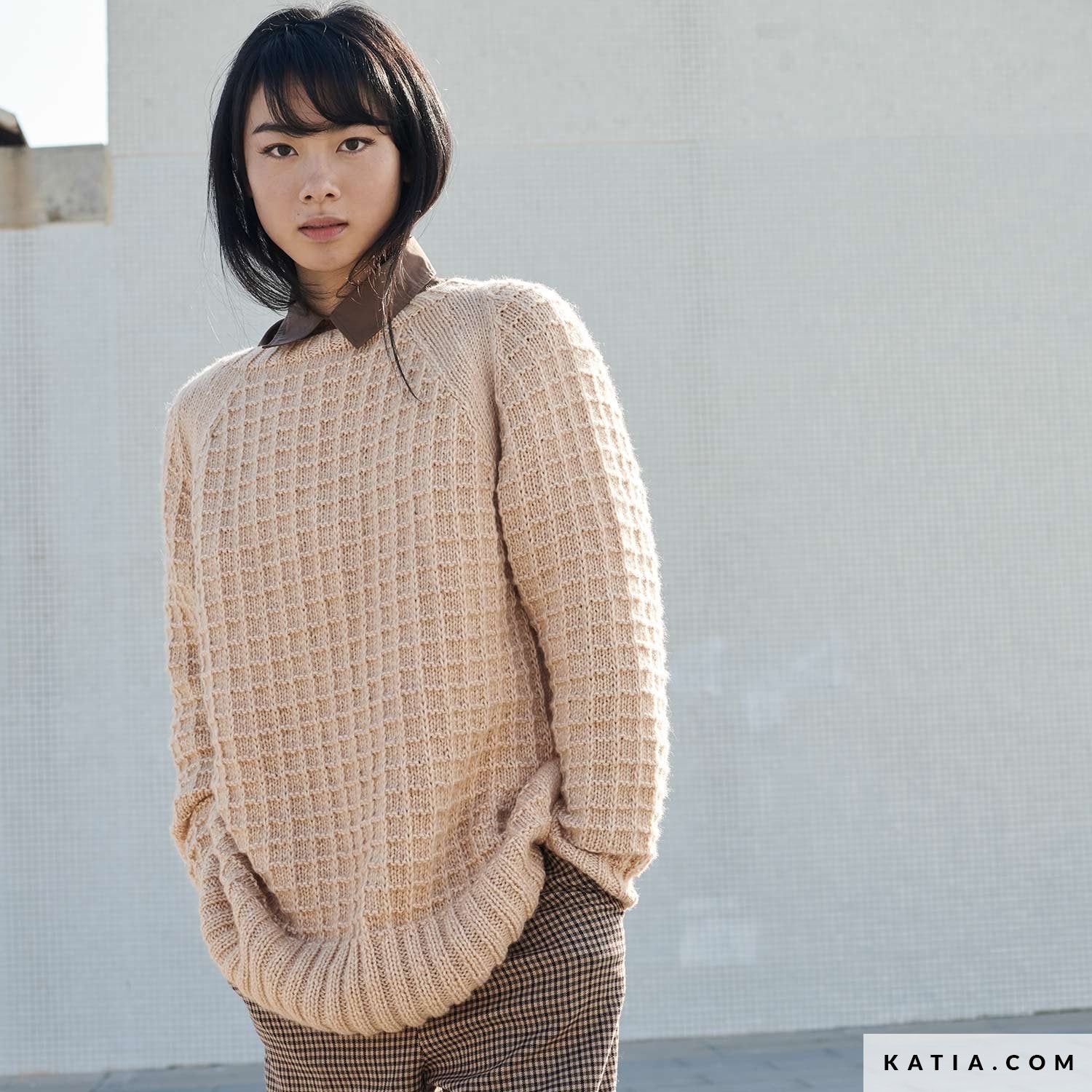 Cotton Merino Strickpullover in hellbeige stricken