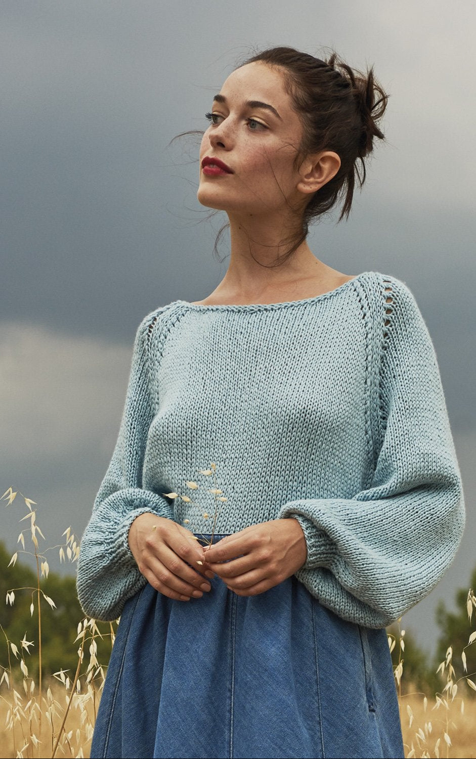 DIY tief ausgeschnittener Pullover mit Cotton Merino stricken - Beemohr