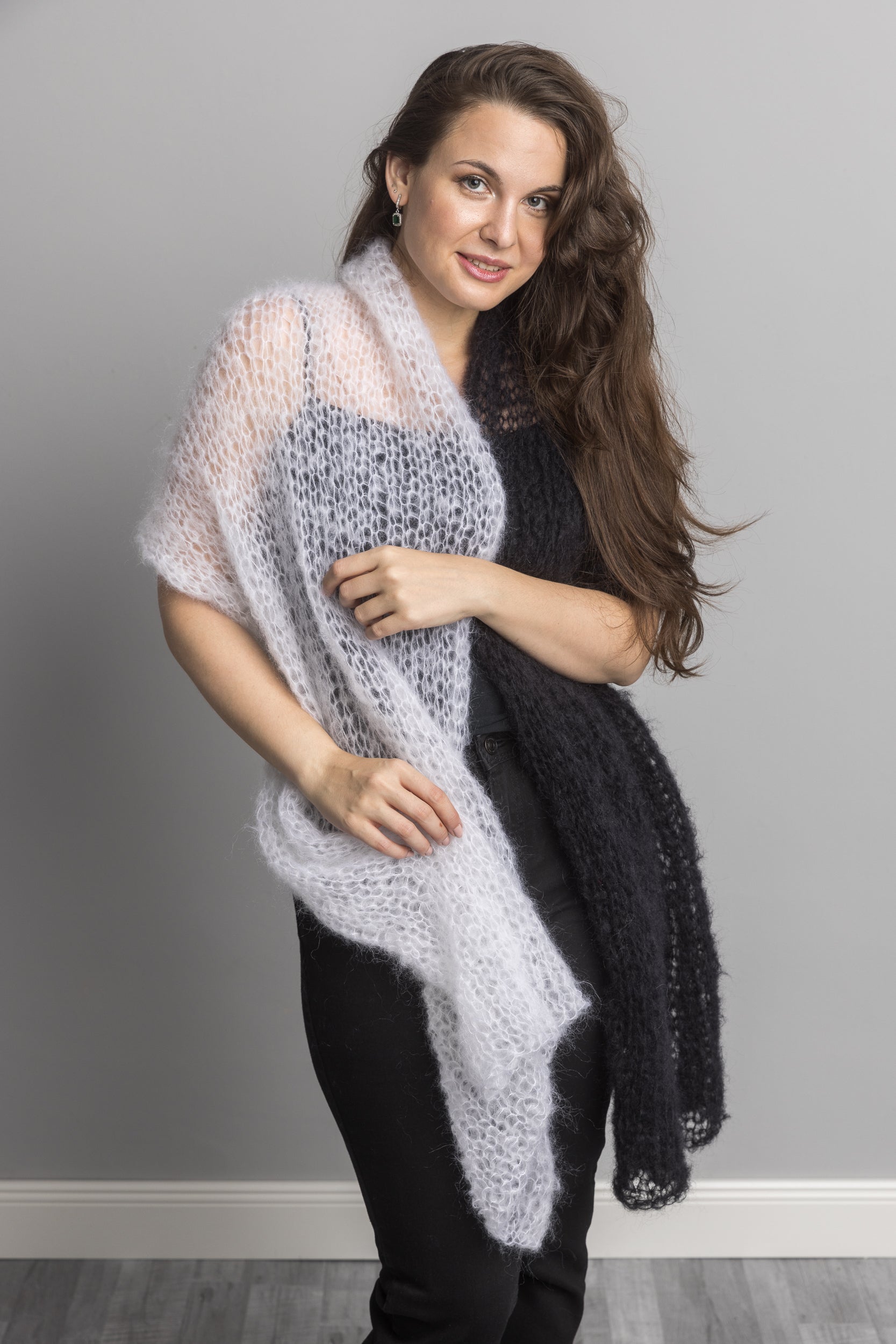 Knit Kit: Zweifarbigen Stola Schal zum Selber Stricken aus Mohair - Beemohr