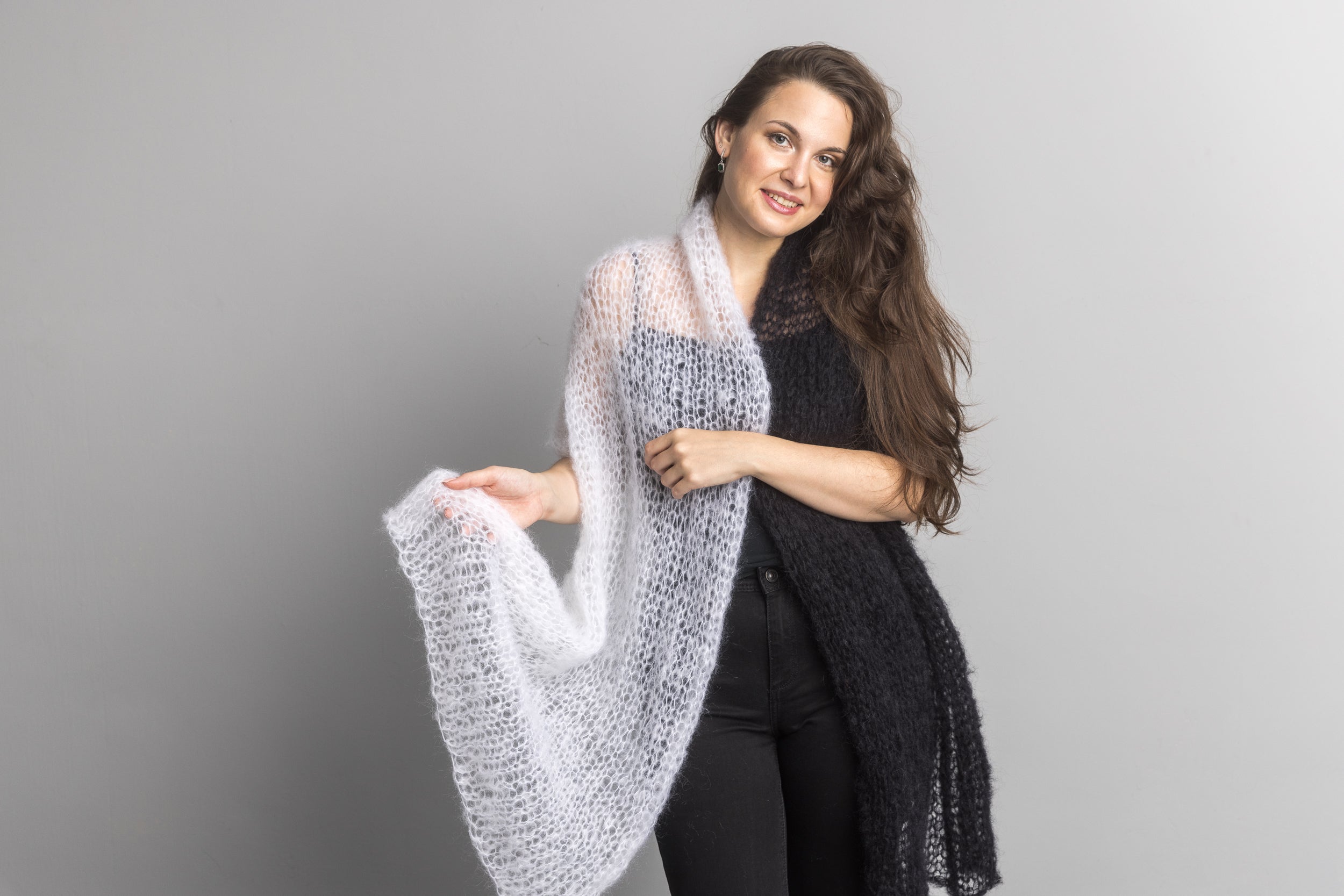 Knit Kit: Zweifarbigen Stola Schal zum Selber Stricken aus Mohair - Beemohr