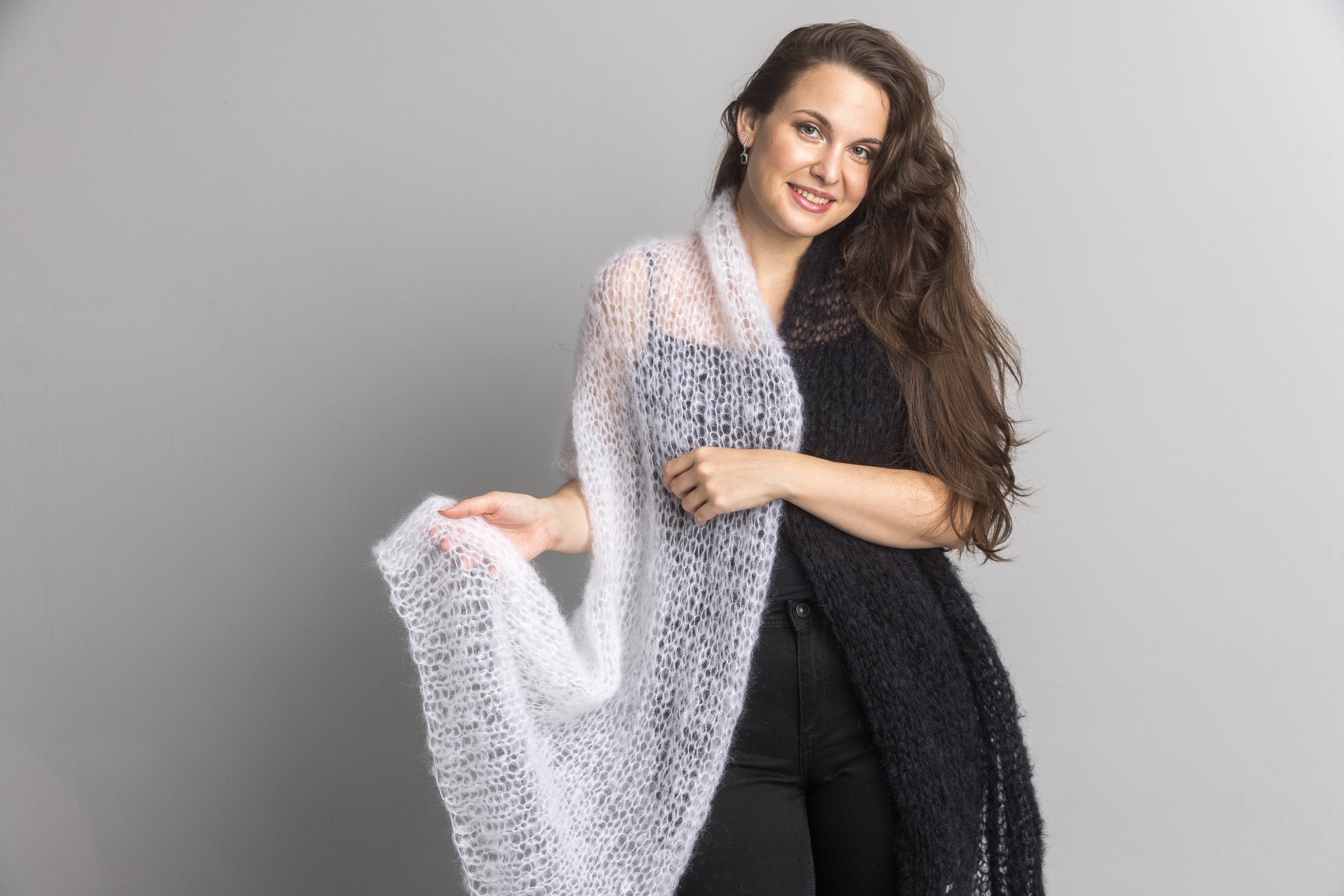 Knit Kit: Zweifarbigen Stola Schal zum Selber Stricken aus Mohair - Beemohr