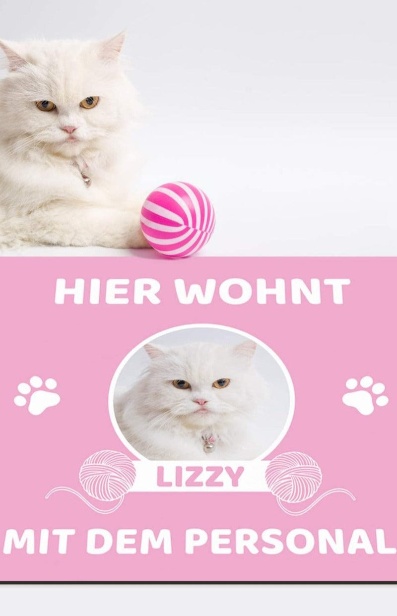 Fußmatte mit Katze personalisierbar rosa