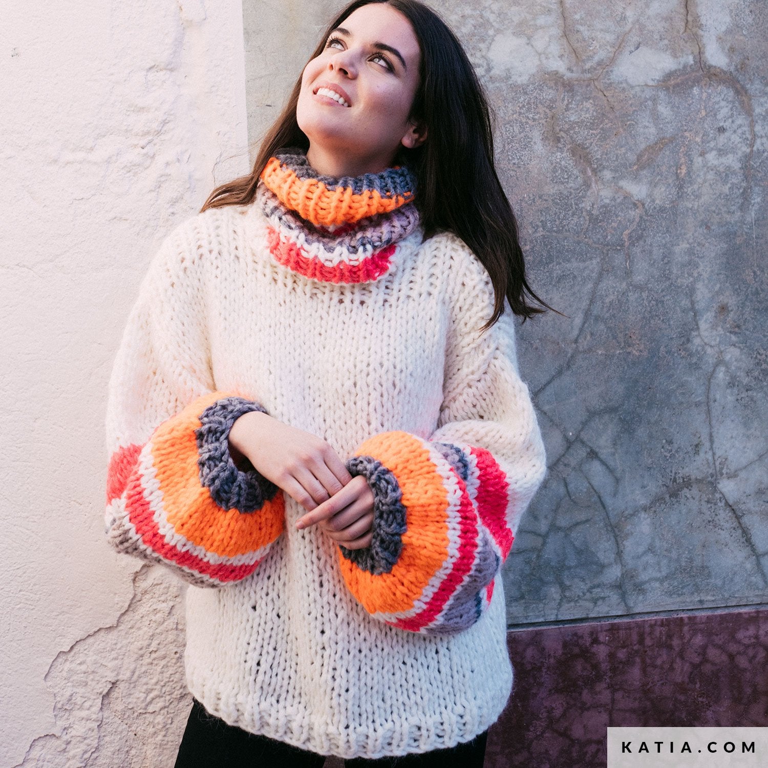 KNIT KIT: Ingenious Big Strickpullover mit bunten Streifen NEON mit Video - Beemohr