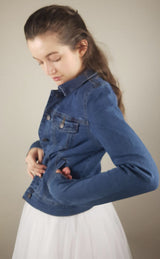 Jeans Jacke in dunkelblau bedruckt mit Schriftzug oder Motiv ihrer Wahl - Beemohr