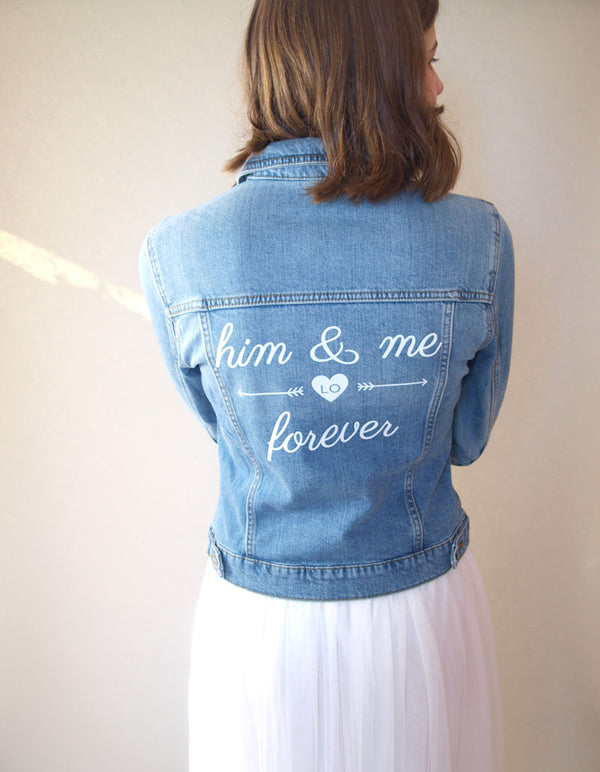 Motiv zum Aufbügeln für die die Jeansjacke zur Hochzeit: "him & me forever" - Beemohr
