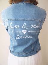 Motiv zum Aufbügeln für die die Jeansjacke zur Hochzeit: "him & me forever" - Beemohr