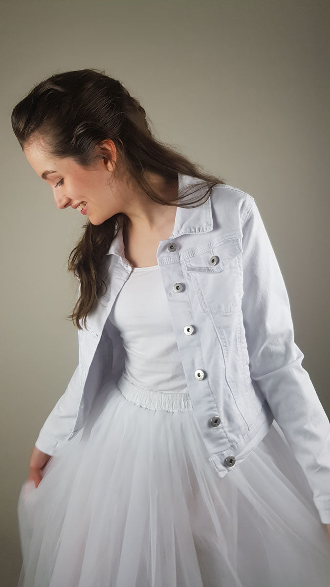 Jeansjacke in weiß bedruckt mit Wunschmotiv - Beemohr