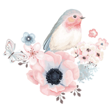 Textilaufkleber zum Aufbügeln Vogel mit Blumenranke - Beemohr