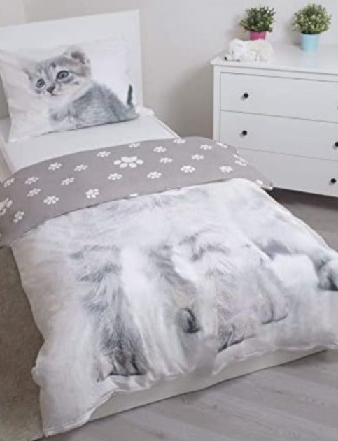 Bettbezug bedruckt mit Katzen grau weiß