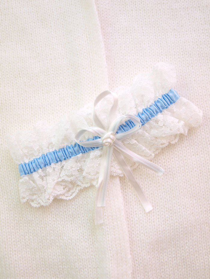 Strumpfband weiß blau aus luxuriöser Spitze für ihre Hochzeit - Beemohr