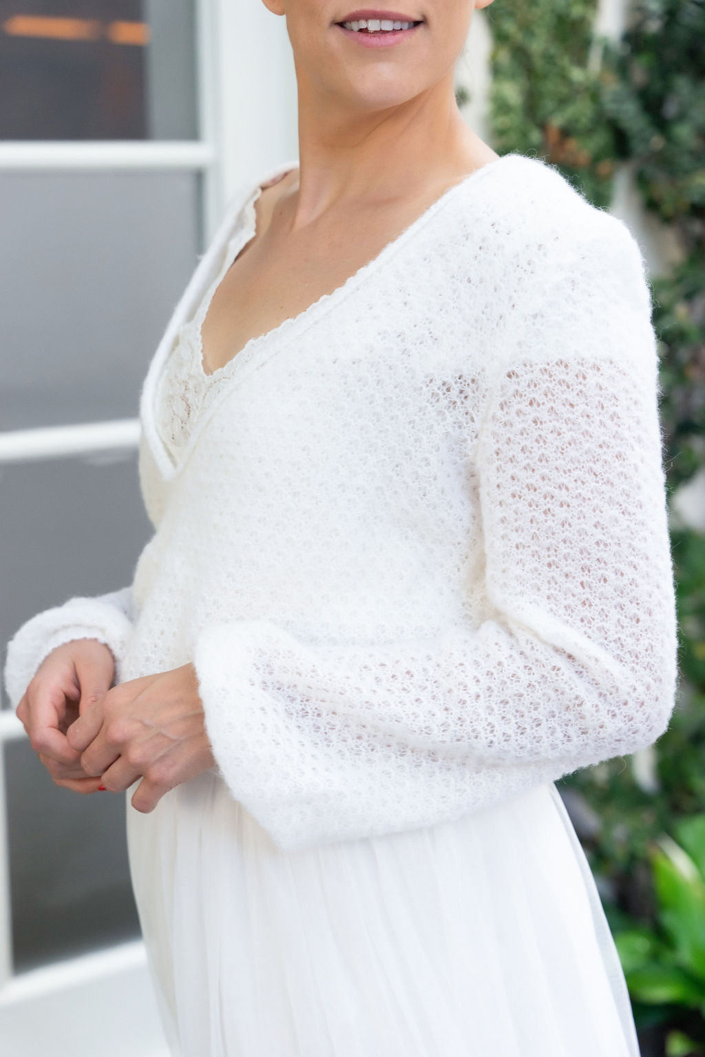 Strickpullover weit fallend PARADISE in weiß & ivory gestrickt für Vintage Weddings - Beemohr