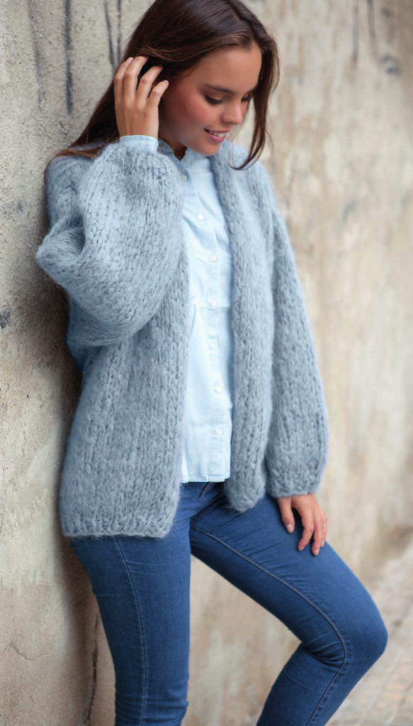 American Dreams Damen Mohair Pullover Mohair Strickjacke Grau