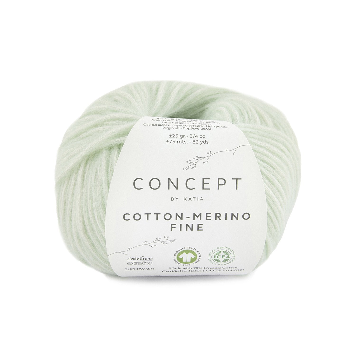 Cotton merino fine GOTS Siegel Katia weiß grün