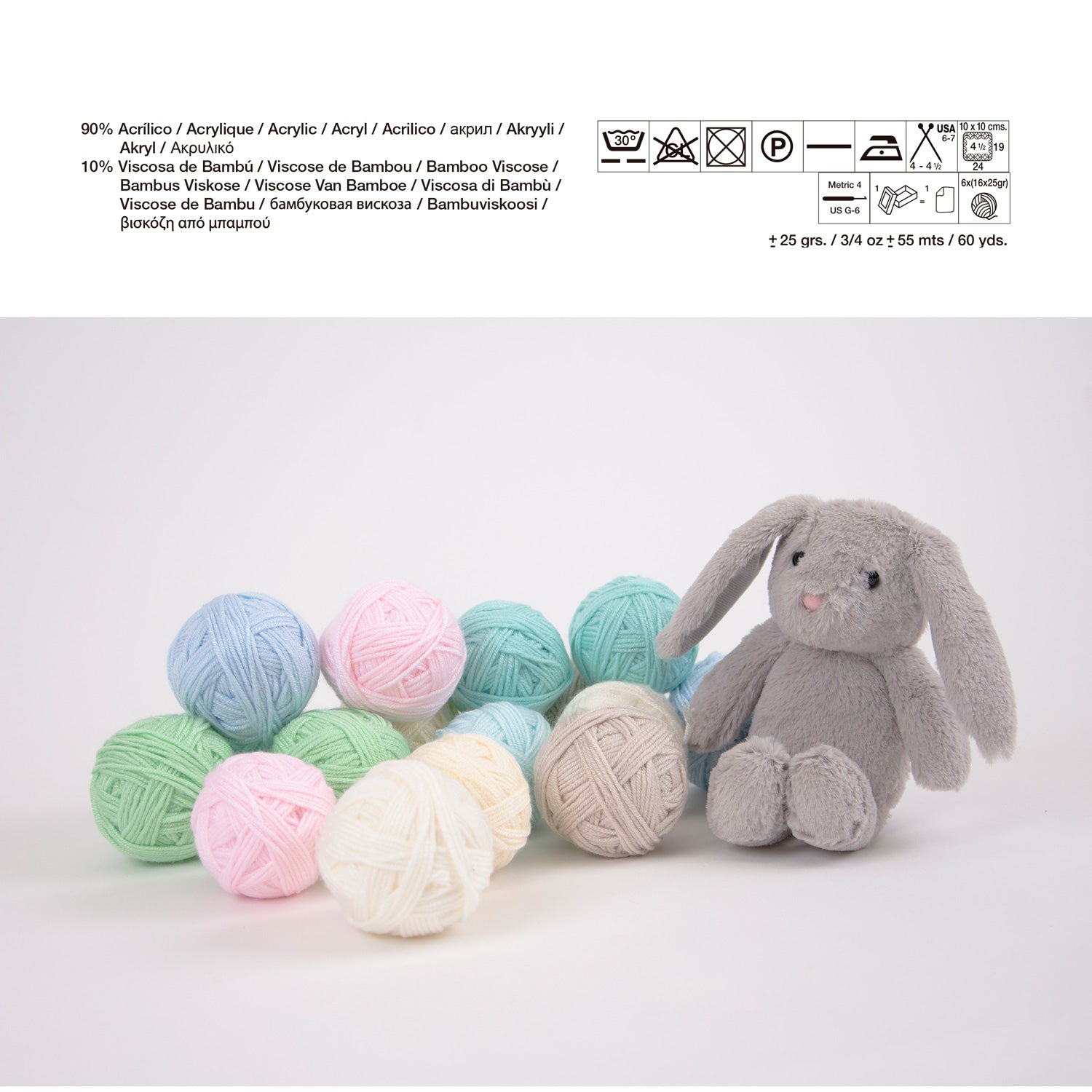 Häkelbox mit 16 Knäuel bunter Wolle und Plüschtier Bunny - Beemohr