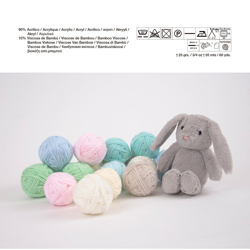 Häkelbox mit 16 Knäuel bunter Wolle und Plüschtier Bunny - Beemohr