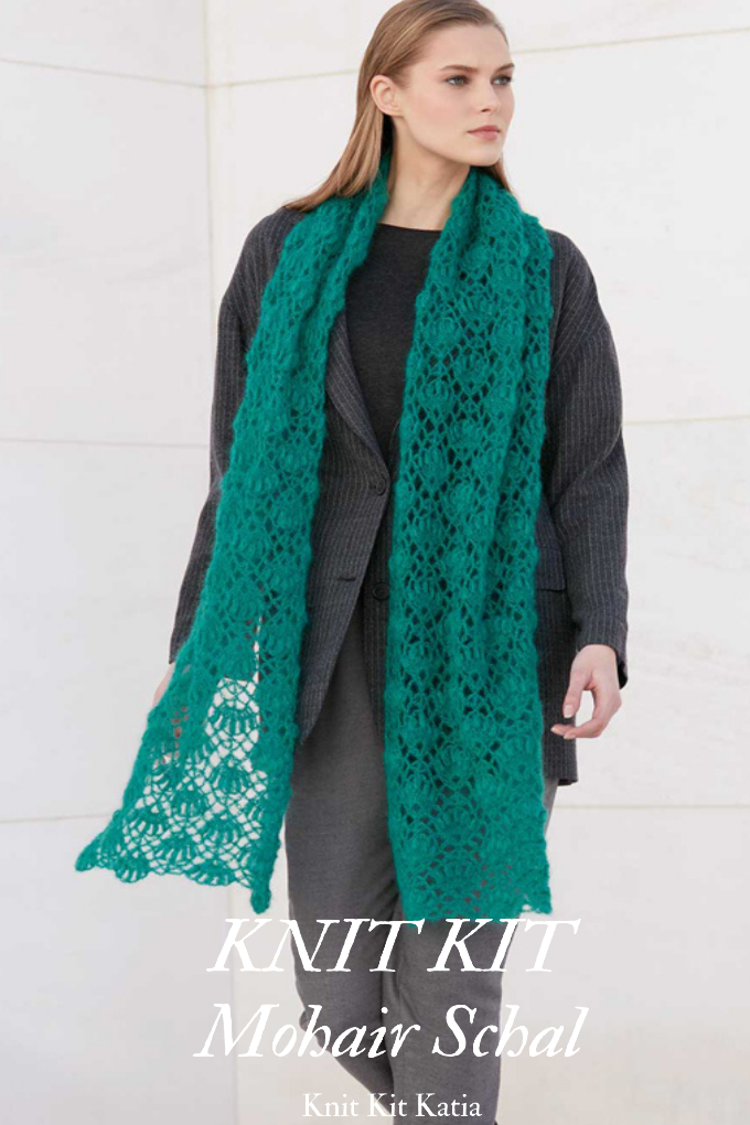 KNIT KIT: Lace Schal gehäkelt aus Mohair mit Seide von Katia - Beemohr