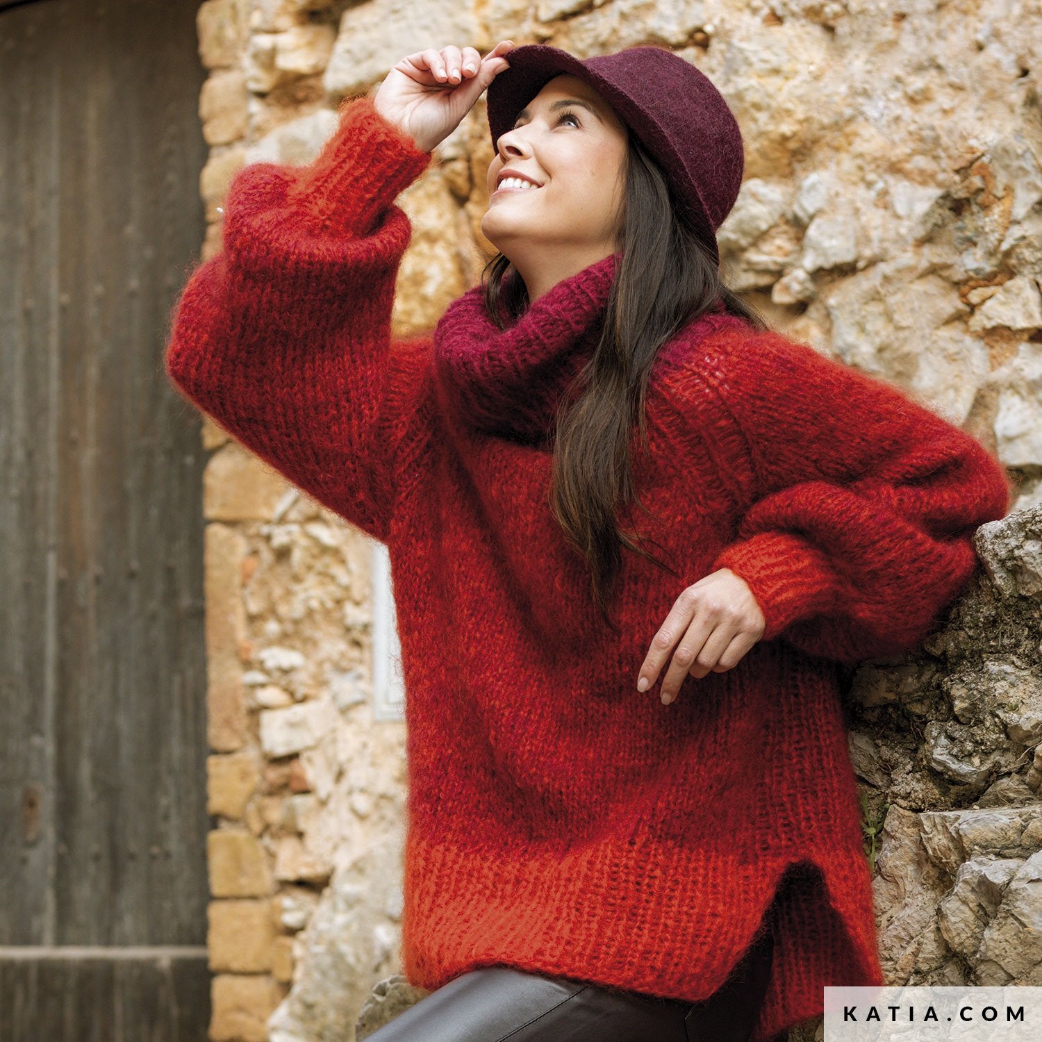 KNIT KIT: Roter weiter Kuschelpullover von KATIA - Beemohr